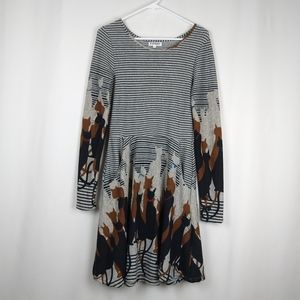 L.A. Soul Cat Kitty Print Striped Midi Dress Small